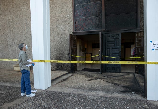 Harold Wilensky, an administrative staff member at Congregation Beth Israel, looks at the damage to the Central Austin synagogue on November 1, after someone started a fire the night before. [JAY JANNER/AMERICAN-STATESMAN]