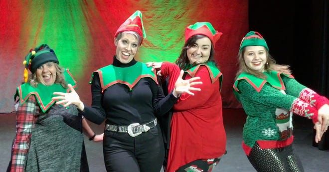 Showing off their Christmas costumes and enthusiasm are Ohio Theatre performers Deaunna Morgan, Sally Hollenbach, Rachel Kelly and Gwyneth Hollenbach, prepping for their upcoming Christmas Comedy Extravaganza at the theatre Saturday, Dec. 11 at 7 p.m.