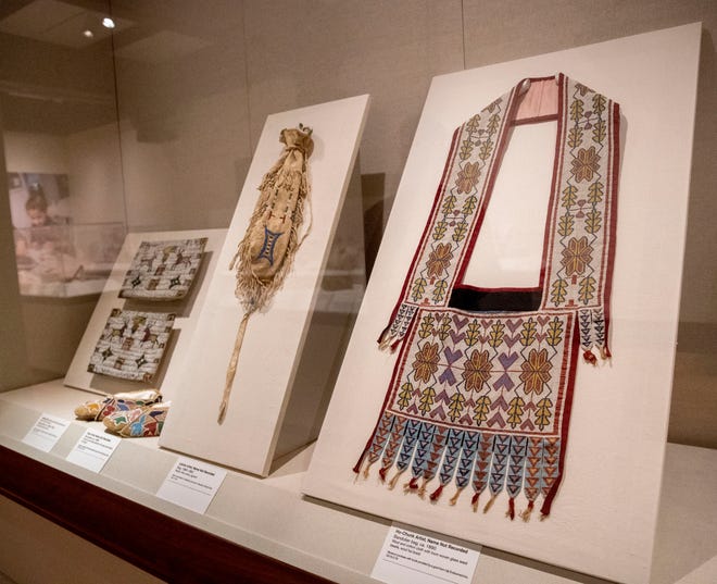 Items from Great Lakes indigenous people are on display in a temporary exhibit before being moved to their permanent home Tuesday, Nov. 30, 2021, at the Eiteljorg Museum of American Indians and Western Art in Indianapolis. The museum is undergoing renovations to its Native American galleries for the first time since it opened in 1989. 