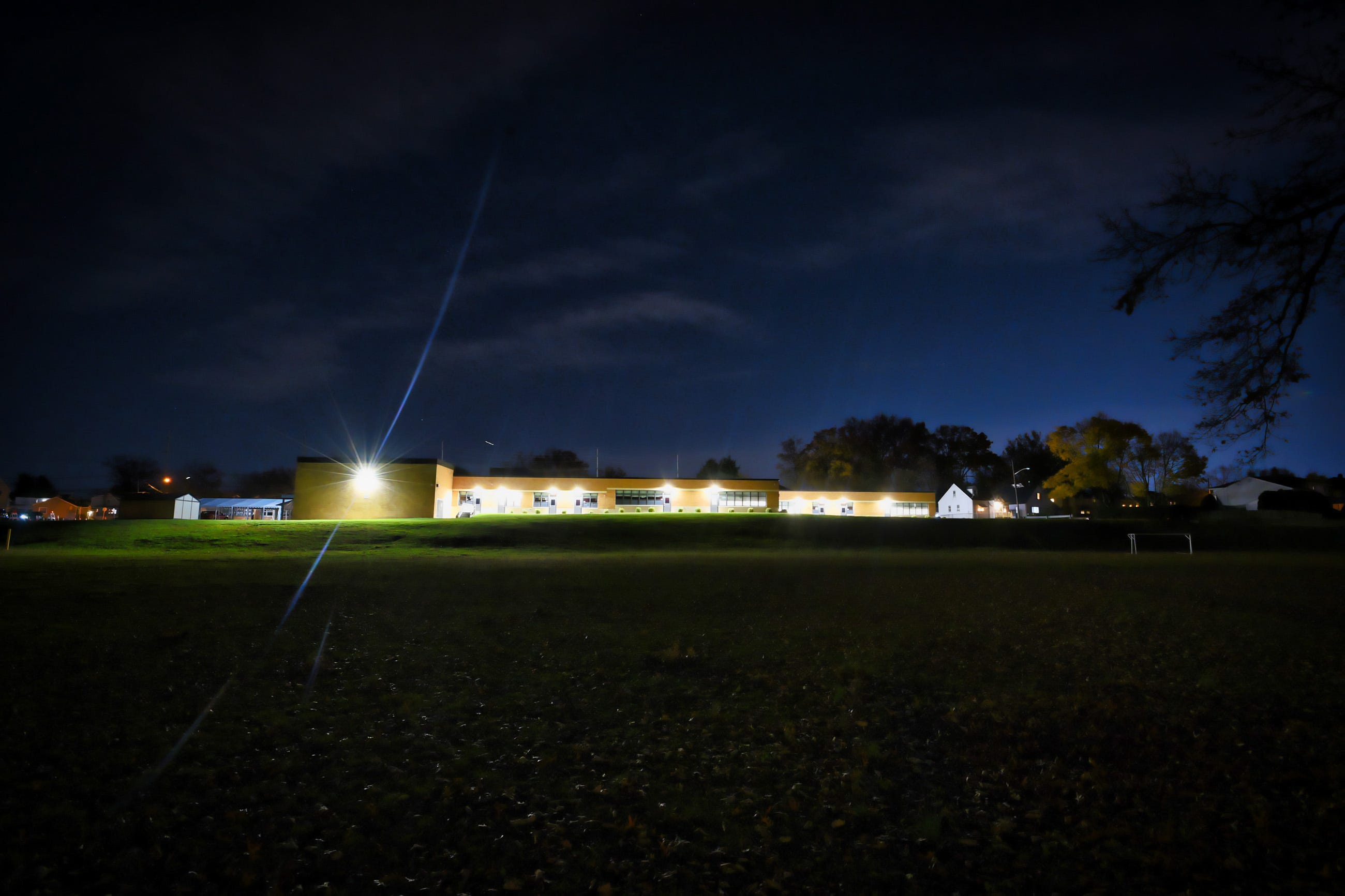 Westmoreland Elementary School is glinting under the night sky on the top of the hill  in Fair Lawn on 11/22/21.