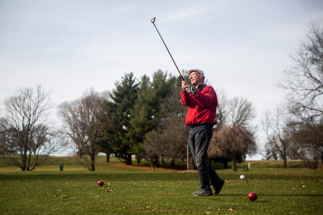 Jim Gallagher of Indianola tees off at Willow Creek Golf Course on Wednesday, Dec. 1, 2021, in West Des Moines. Temperatures in the mid-60s, nearly 30 degrees above average for Dec. 1 in central Iowa and close to the record high of 66 set in 1970, drew hundreds of golfers to Willow Creek on Wednesday. Course officials said tee times were fully booked Wednesday and Thursday, when temperatures are again expected to be in the mid-60s.