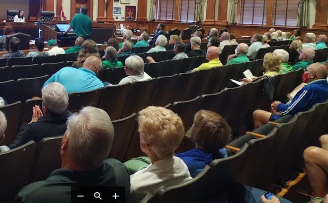 Residents of a North Fort Myers retirement community showed up at a public hearing Wednesday about plans by its owner to create another park that would abut its site. A county hearing examiner heard hours of testimony on the plan.