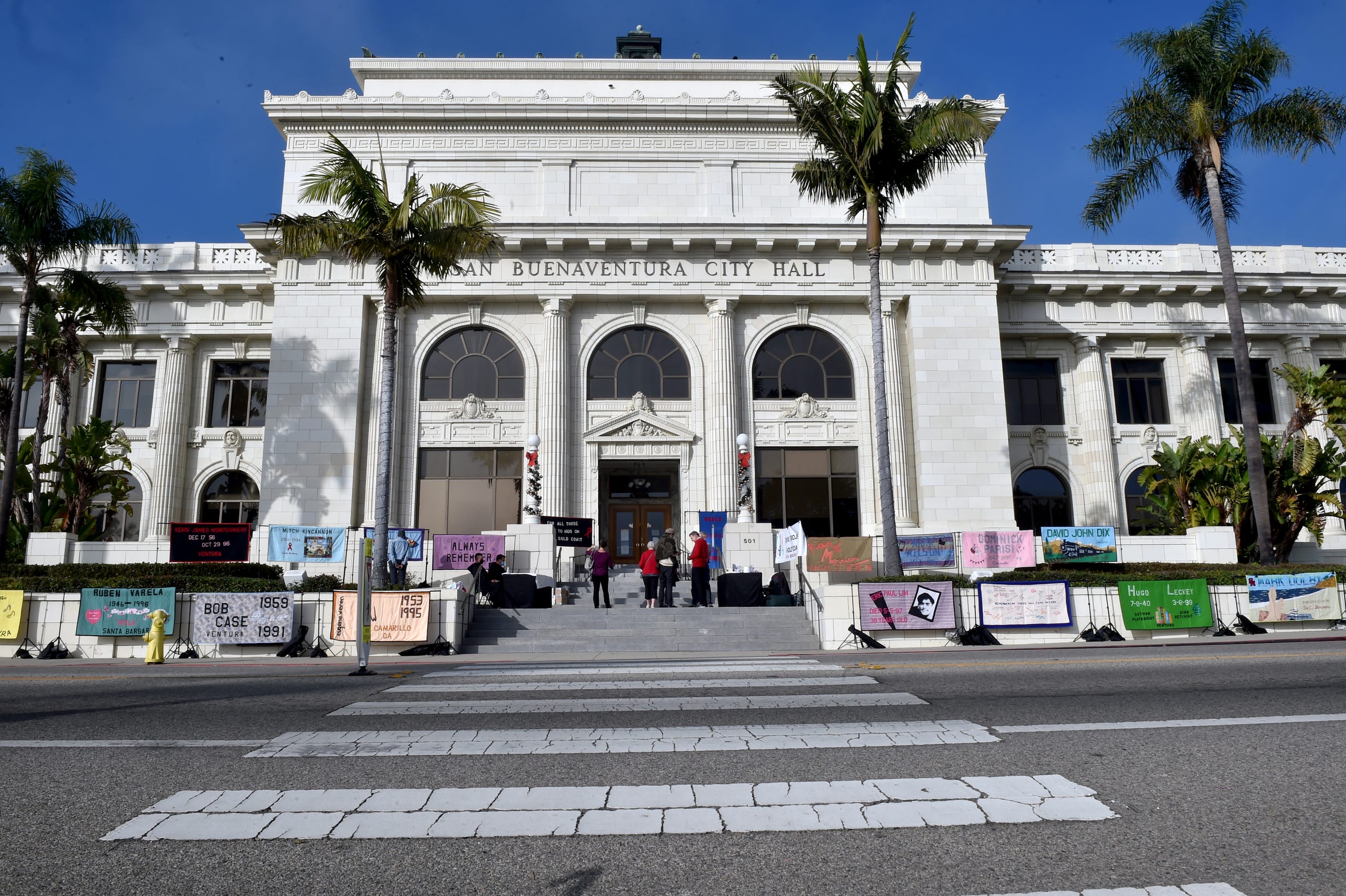 Several quilts from Quilt Project Gold Coast were on display in front of Ventura City Hall on Wednesday, Dec. 1, 2021 for World AIDS Day.