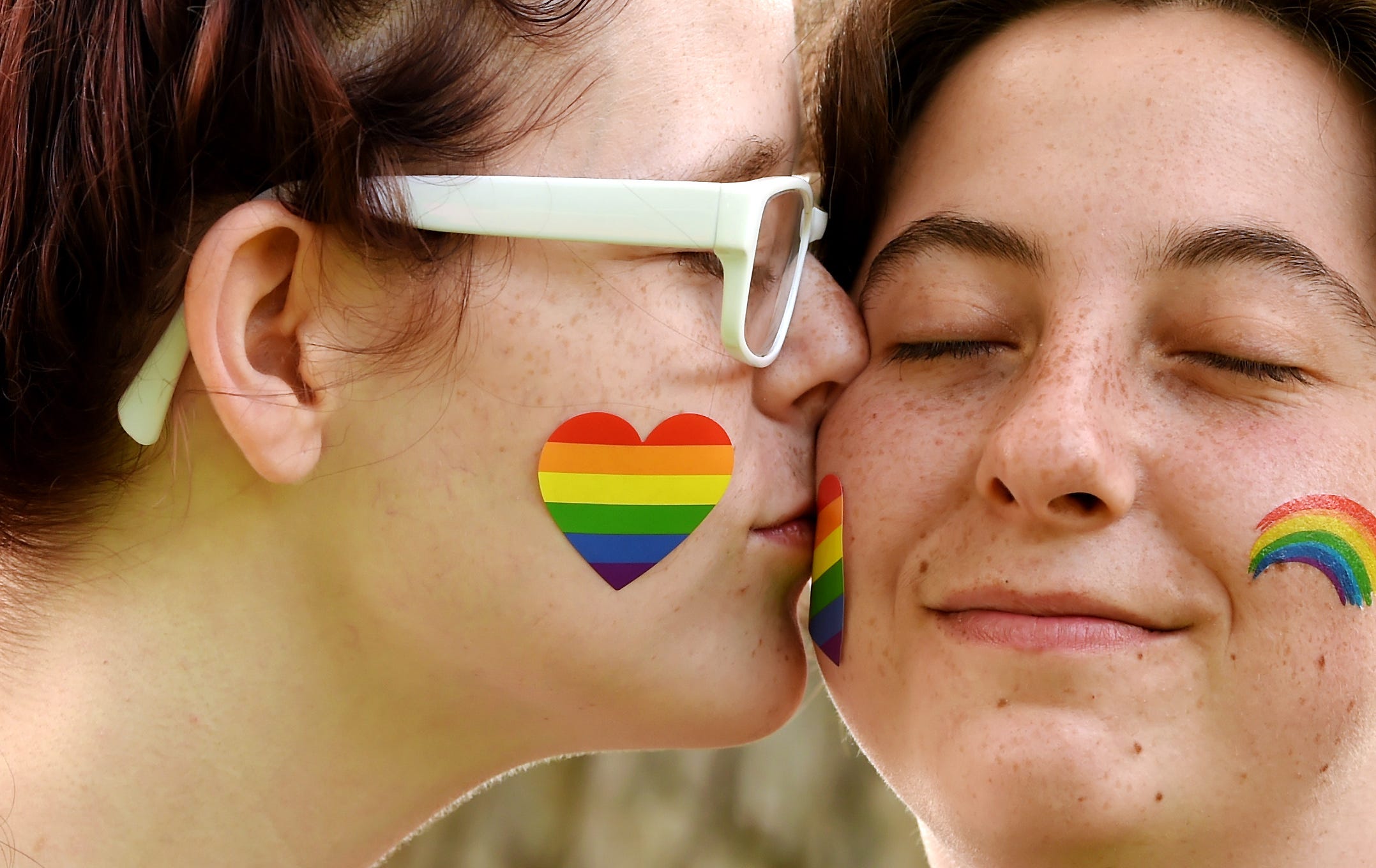 Ashley and Marlowe share a kiss at Pride in the Park on Saturday, June 12, 2021, at Otsiningo Park in Binghamton.
