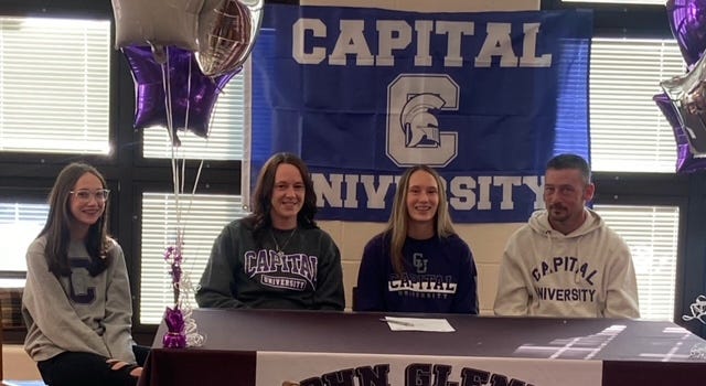 John Glenn senior Kylynn Barr made her college commitment on Tuesday to Capital University to participate in cross country and track. Pictured are (left to right): sister Kenzleigh Barr, mother Brandi Barr, Kylynn Barr, father Ronnie Barr.