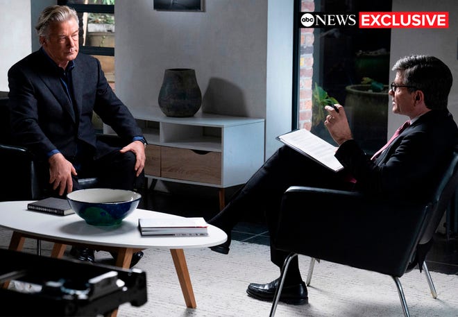 Alec Baldwin, left, sat down for an interview with "Good Morning America" co-anchor George Stephanopoulos about the fatal shooting on the set of Baldwin's film "Rust."