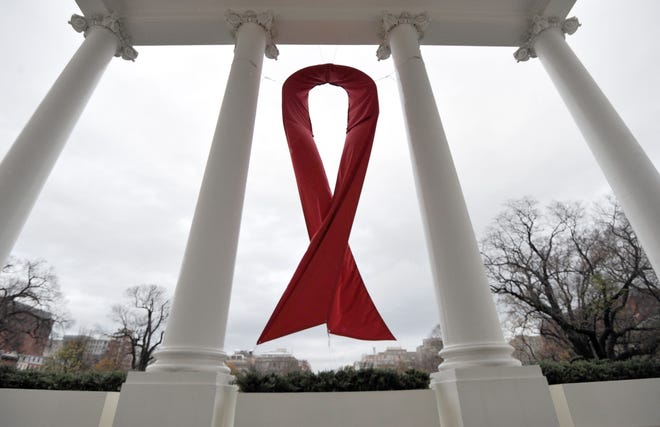 The White House displays a symbol for World AIDS Day on the North Lawn on Dec. 1, 2010.