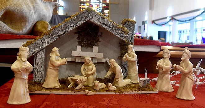 A clay nativity scene made by Columbia artist Sue Gerard is on display for the Meet Me at the Manger event at Campus Lutheran Church at 304 S. College Ave. The church will exhibit nearly 400 nativity sets from around the world on Friday and Saturday. There is no admission fee.