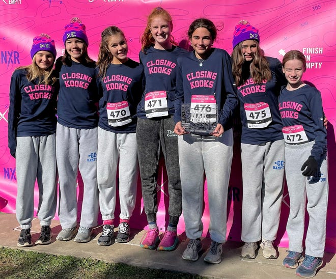 Members of the Winnacunnet High School girls cross country team, from left, Carson Mariotti, Charlotte Koutalidis, Taylor Boies, Casey Coleman, Sophie Ravencraft, Kaylee Rafferty and Carly Eaton, placed second as a team at last Saturday's Nike Cross 5K Regionals at Bowdoin Park in Wappingers Falls, New York.