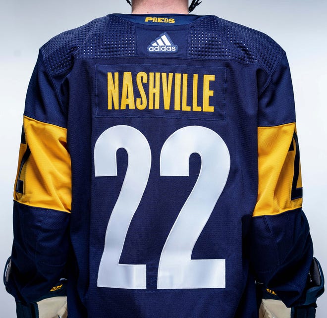 Nashville Predators sweater that will be worn for outdoor Stadium Series game at Nissan Stadium on February 26, 2022.
