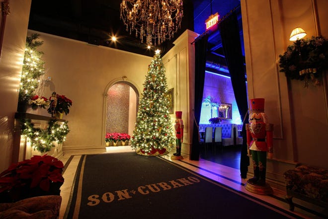 Son Cubano looks festive for the holidays with Christmas trees, garland and nutcrackers.