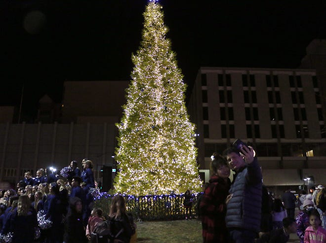 The City of Reno's Christmas tree is seen in City Plaza on Dec. 1, 2021.