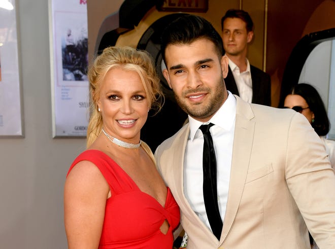 Britney Spears and Sam Asghari arrive at the premiere of Sony Pictures' 