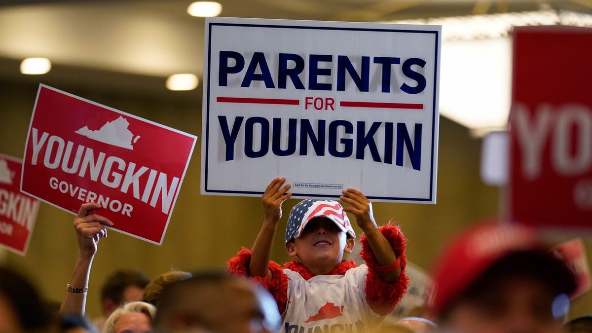 Supporters of Republican gubernatorial candidate Glenn Youngkin gather for an election night party in Chantilly, Va., on Nov. 2, 2021.