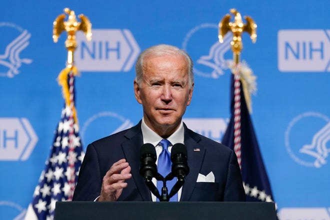 President Joe Biden speaks about the COVID-19 variant named omicron during a visit to the National Institutes of Health, Thursday, Dec. 2, 2021, in Bethesda, Md.