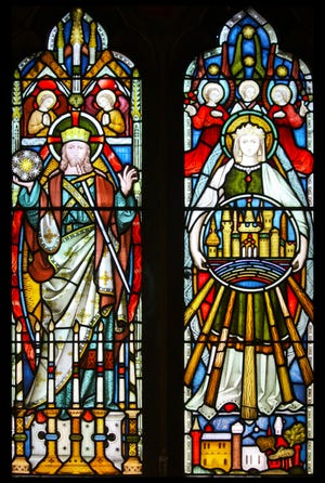 Stained glass representing Christ the Bridgegroom is pictured at the Church of St. Thomas the Martyr in Oxford, England.