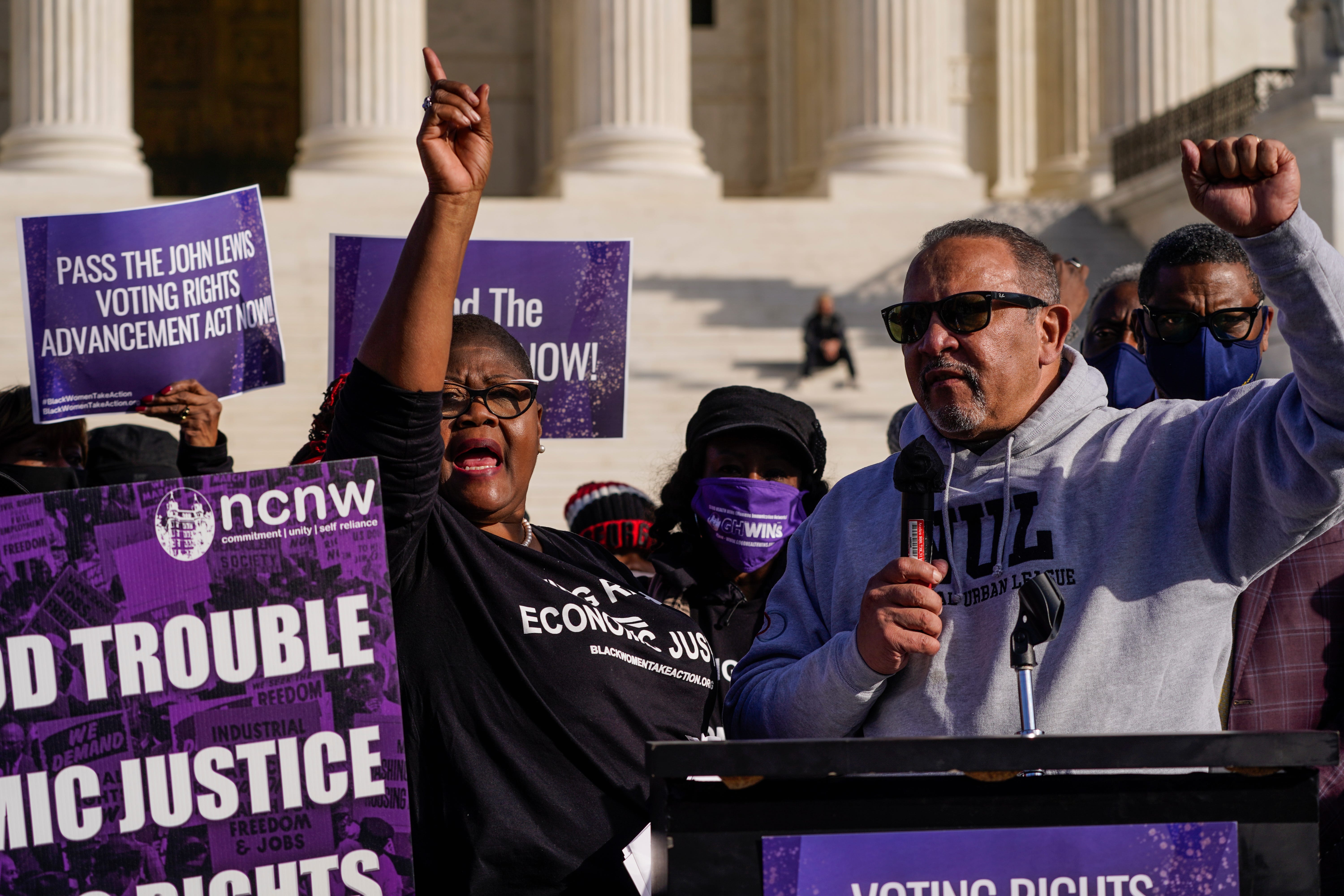 Marc Morial, president and CEO of the National Urban League, addressed the crowd outside the U.S. Supreme Court on Nov. 16, 2021, during the "The Freedom Walk" rally in support of the John Lewis Voting Rights Advancement Act.