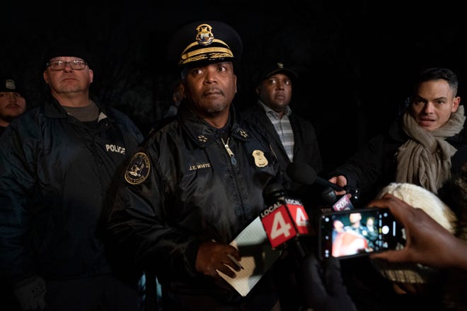 Detroit Police Chief James White on Saturday, Dec. 4, 2021 in Detroit speaks about the arrest of James and Jennifer Crumbley, the parents of Ethan Crumbley, who is charged in the Oxford High School shooting.