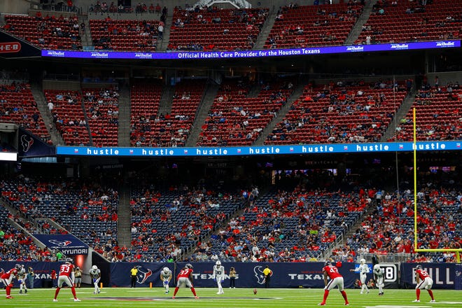 Few fans attend the game between the Indianapolis Colts and the Houston Texans on Sunday, Dec. 5, 2021, at NRG Stadium in Houston. The Colts won, 31-0.