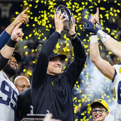 Jim Harbaugh and Michigan celebrate their Big Ten 