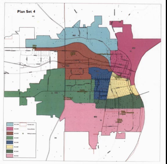 A map shows the proposed voting precincts for the city of Burlington.