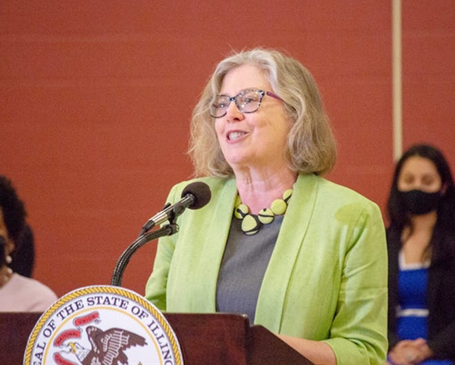 Illinois Housing Development Authority Executive Director Kristin Faust speaks at an event in Springfield earlier this year. The IHDA announced the opening of the application period for a new round of rental assistance Monday.