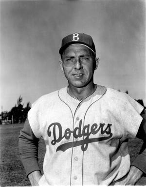 Gil Hodges of the Brooklyn Dodgers poses during spring training in Vero Beach, Fla., in March 1956.