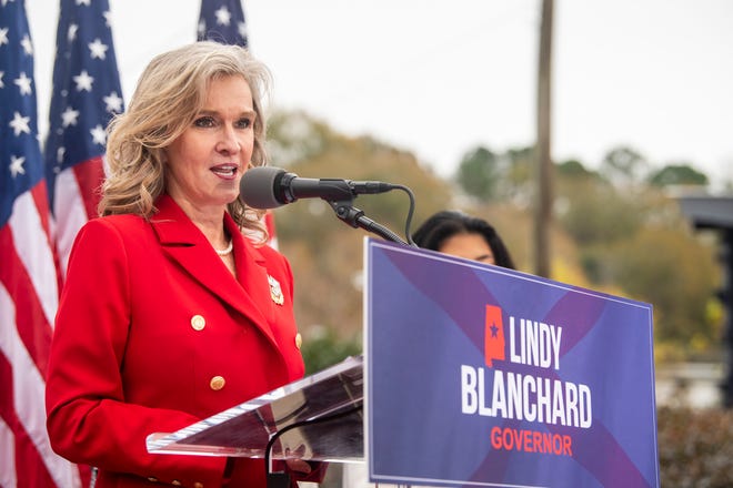 Lindy Blanchard announces her campaign for Governor of Alabama in Wetumpka, Ala., on Tuesday, Dec. 7, 2021.