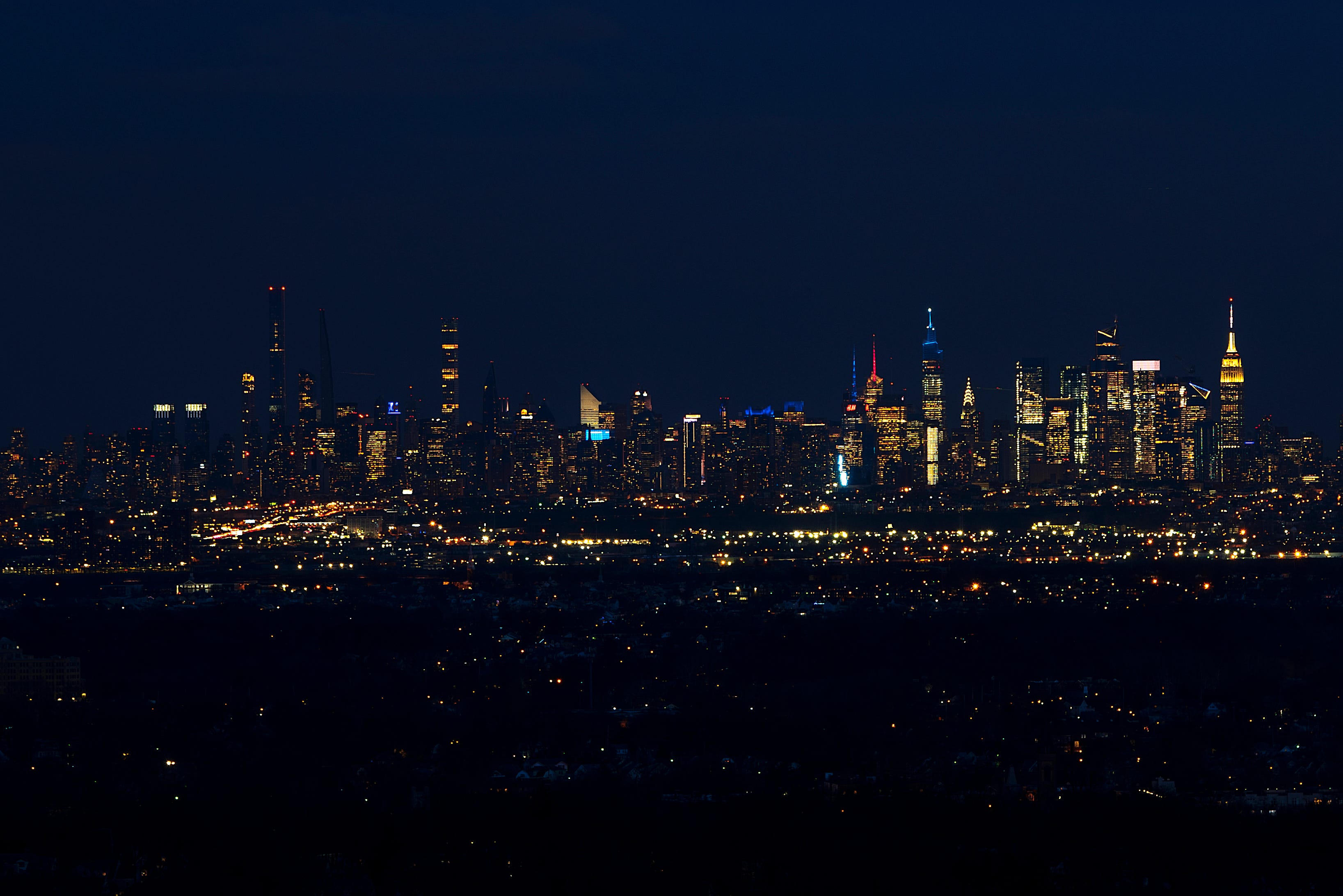 The New York City skyline as seen from Eagle Rock Reservation in West Orange on a December evening.