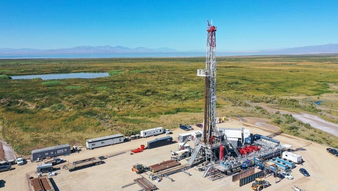 Drilling for lithium and geothermal has begun at the Salton Sea in an area known for geothermal energy production near Niland, Calif., on Nov. 3, 2021.