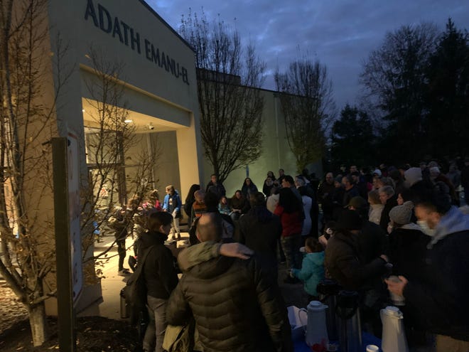 Hundreds of residents came out in support of the Adath Emanu-El congregation on Sunday's final-night-of-Hanukkah candle-lighting ceremony following the discovery of a swastika on synagogue property in Mount Laurel.