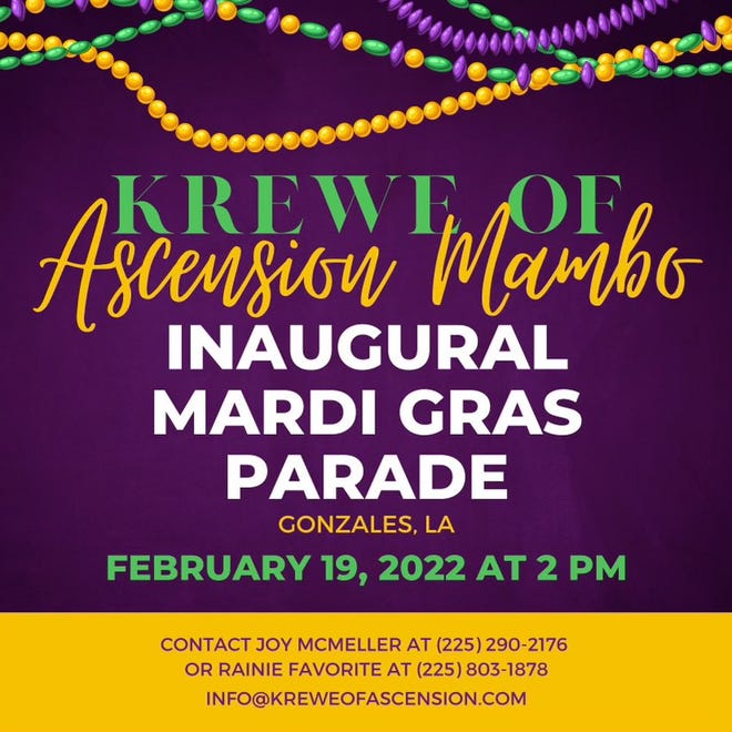 The Krewe of Ascension Mambo inaugural Mardi Gras parade has been set for Feb. 19, 2022.