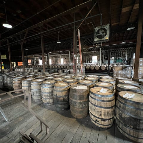 Barrels of bourbon aged for several years at Buffa