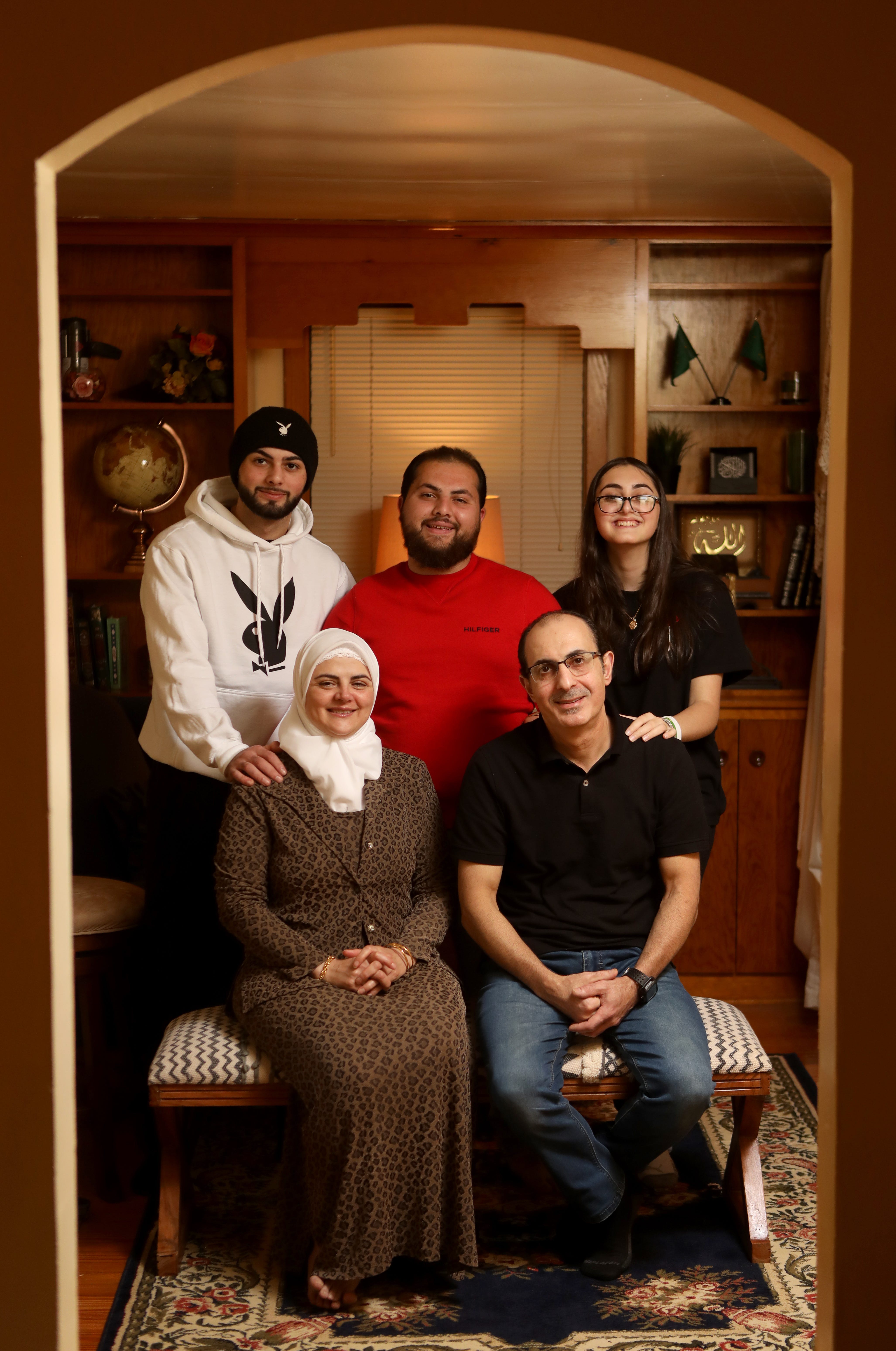 Sabah Abo Hamza and Mohanad Ghanam and their children, Yazan Ghanam, 19, Ramez Ghanam, 21, and Nanse Ghanam, 14, arrived in New Jersey as Syrian refugees.