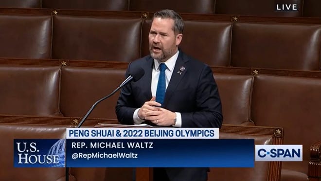 Congressman Michael Waltz speaks on the U.S. House floor Wednesday about his concerns for Peng Shuai, the Chinese tennis star who on Nov. 3 accused a Chinese Communist Party official of sexual assault and has not been publicly seen since. The International Olympic Committee has announced it has had contact with Peng. Waltz has called for a boycott of the Beijing Winter Olympics, which start Feb. 4.