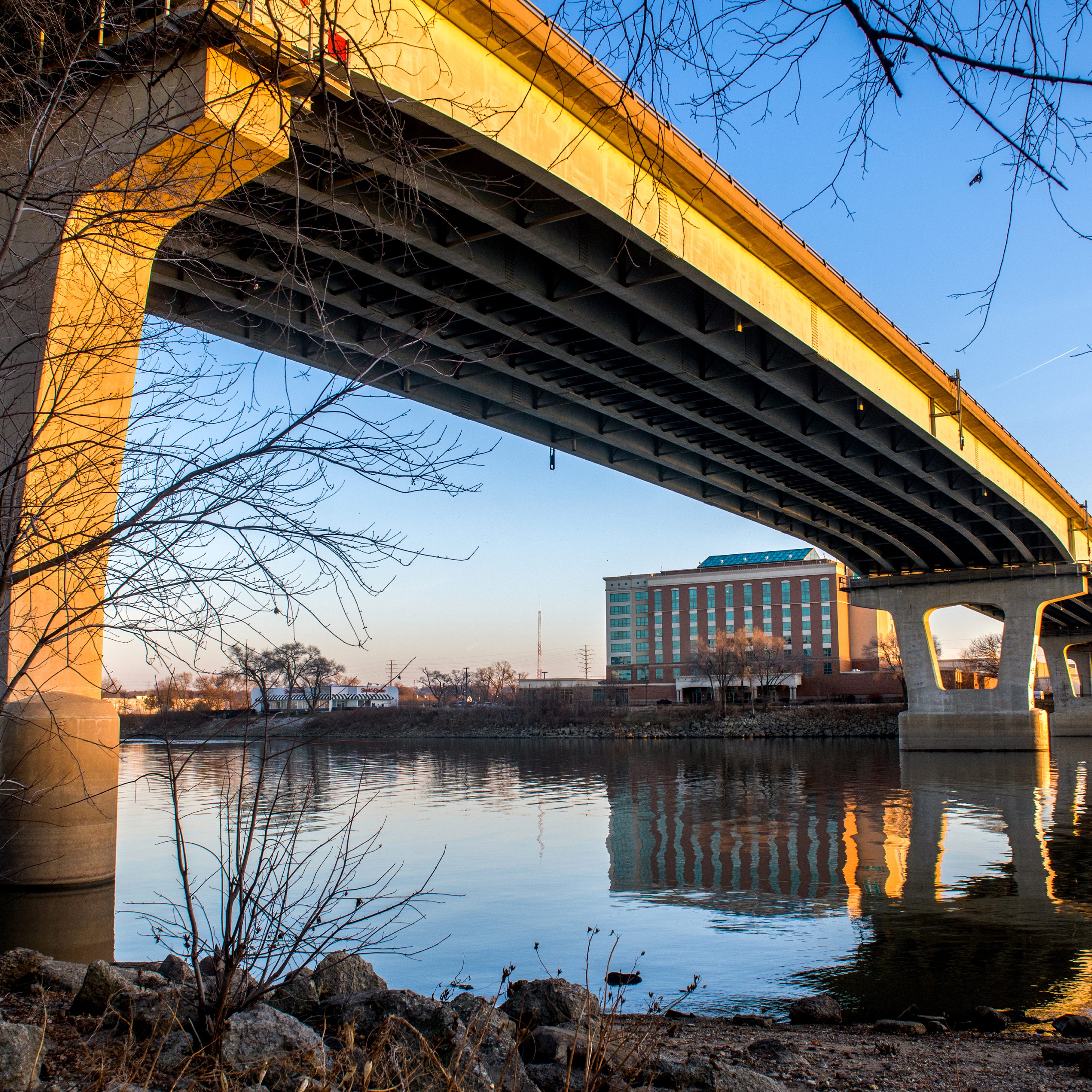 The Bob Michel Bridge across the Illinois River from Downtown Peoria to East Peoria.