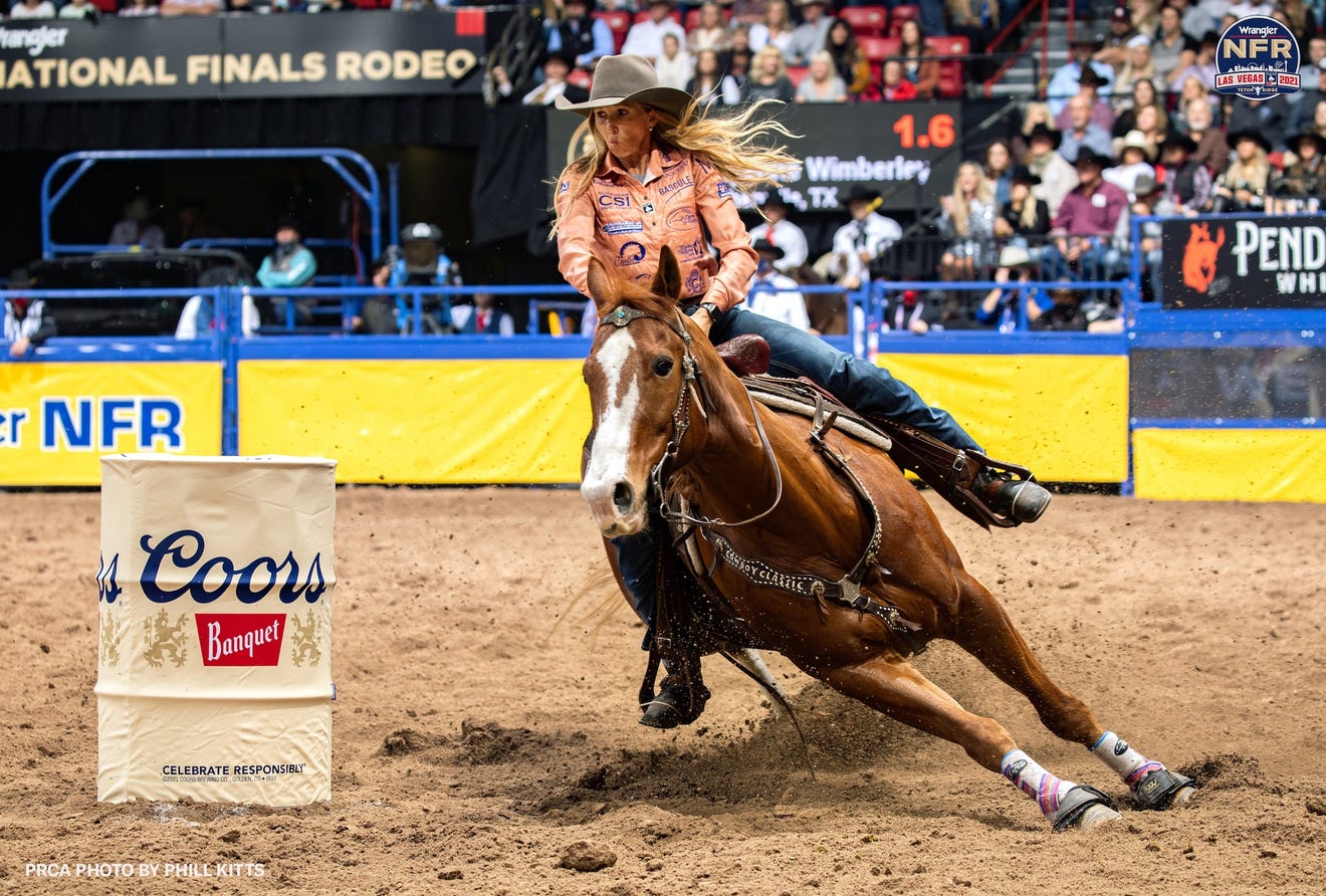 Five-time NFR barrel racer Cheyenne Wimberley takes lead at ABC Pro Rodeo