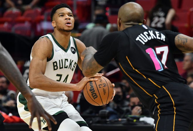 Bucks star Giannis Antetokounmpo struggled on offense Wednesday night in the loss to Miami, partly because of the disruption caused by the Heat's P.J. Tucker.