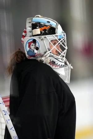 Riveters goaltender Sonjia Shelly. The Metropolitan Riveters practice at the ice rink in the American Dream mall on Tuesday, Dec. 7, 2021, in East Rutherford.
