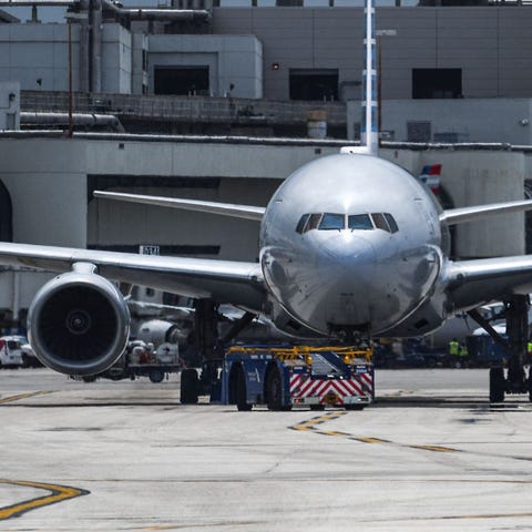 An American Airlines plane prepares to takes off f