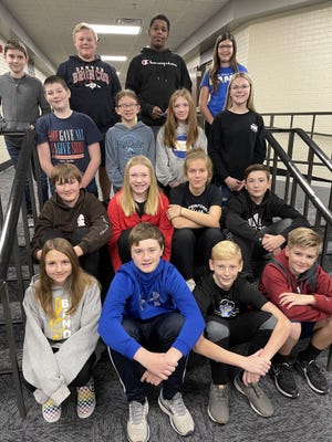 Holgate Middle School's November seventh grade students of the month are, back row from left: Isiah Vincent, Ben Jorgenson, Deon Parker, Callie Malsbury. Third row, from left: Ryan Ross, Paisley LaFave, Claire Calvert, Brinley Neifer. Second row, from left: Russell Walberg, Macee Holcomb, Mya Arampatzis, Braxton Udell. Front row, from left: Alexis Huff, Eli Schauer, Bryson Burgard, Jackson Board.