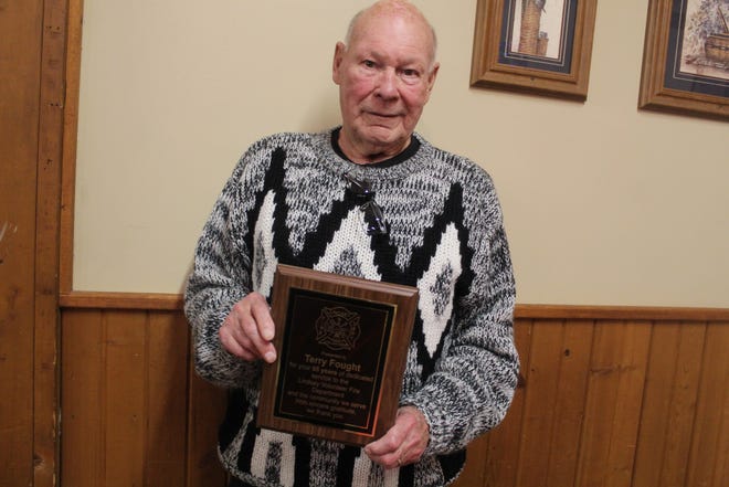The Lindsey Volunteer Fire Department honored Terry Fought for 65 years of service Thursday. Fought, 81, joined the department in 1956.