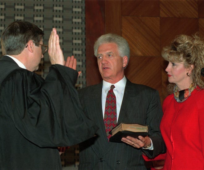 Earl Rooms is sworn in as Oklahoma County commissioner in 1997.
