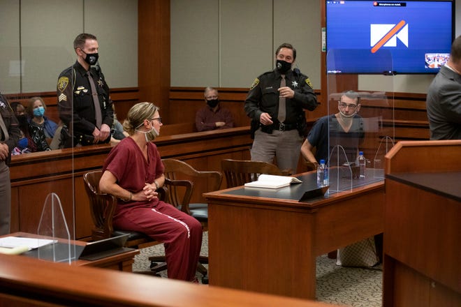 James Crumbley and Jennifer Crumbley appear in 52nd District Court for a probable cause conference in the case of the Oxford High School mass shooting December 14, 2021 in Rochester Hills, Michigan. James and Jennifer Crumbley, the parents of 15 year-old Ethan Crumbley who allegedly shot 10 of his schoolmates and 1 teacher at Oxford High School, killing 4 of them, each face 4 counts of involuntary manslaughter for their alleged roll.