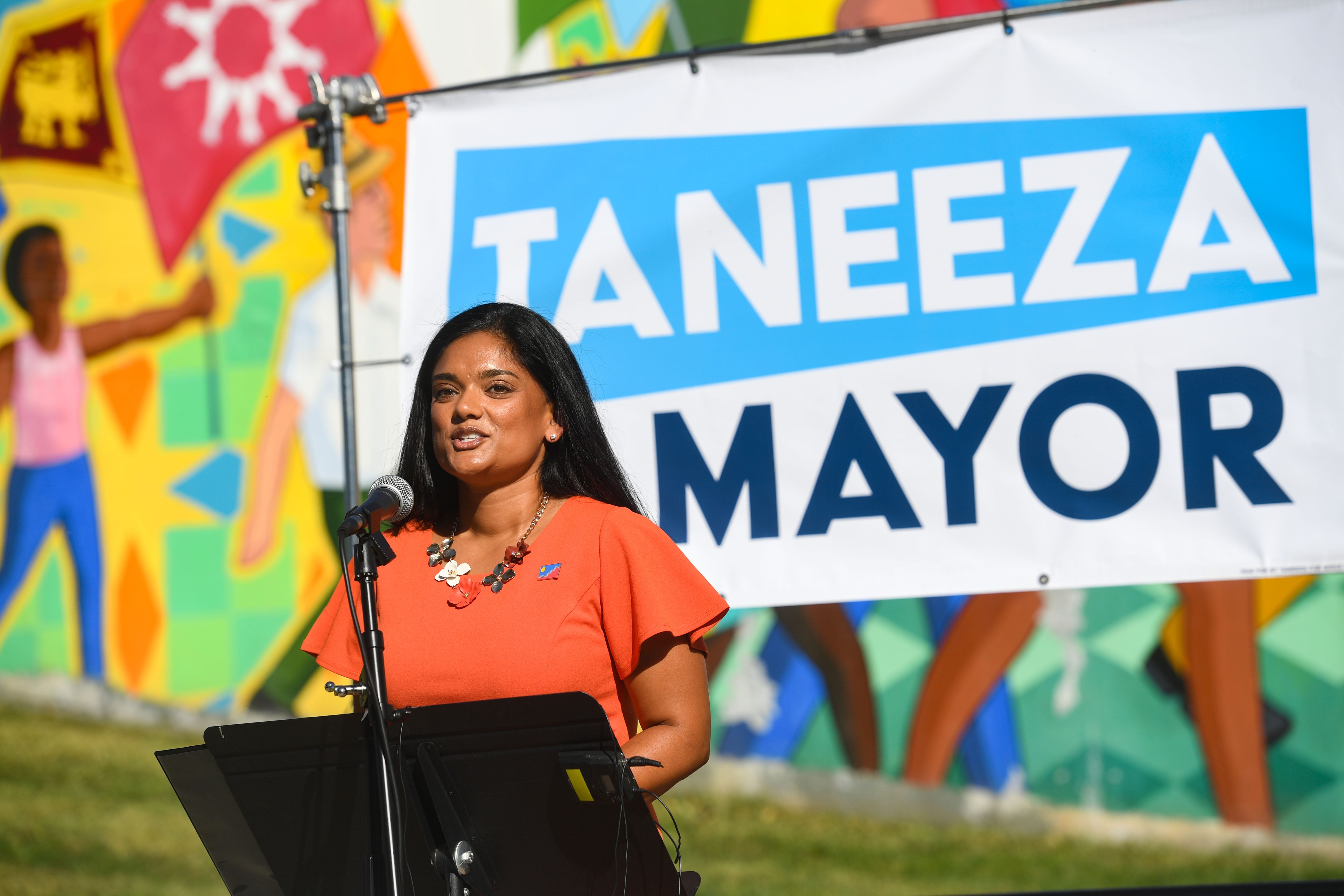 Taneeza Islam announces her candidacy for mayor of Sioux Falls on Tuesday, October 5, at Meldrum Park. Incumbent Mayor Paul TenHaken had already announced his campaign for reelection. Islam's statement noted she will be "the first American-Muslim who is first-generation to run for citywide office" in Sioux Falls.