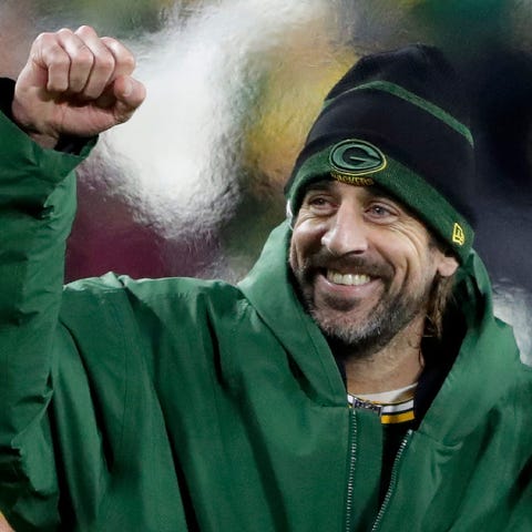 Aaron Rodgers celebrates the Green Bay Packers' vi