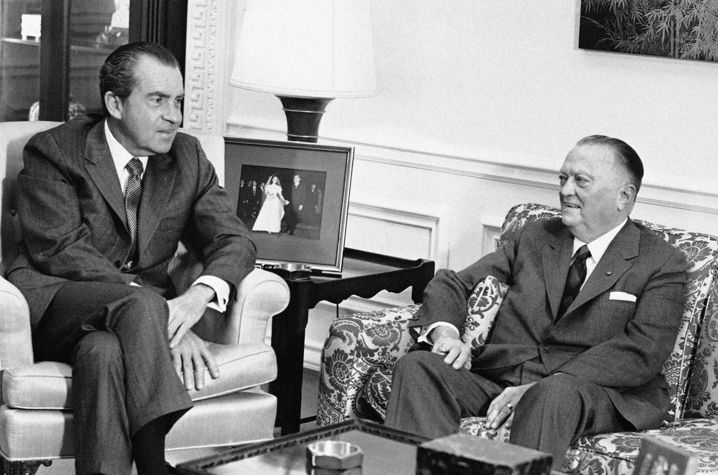 FBI Director J. Edgar Hoover, 77 years old with President Richard Nixon after returning to Washington Saturday, Dec. 31, 1971.