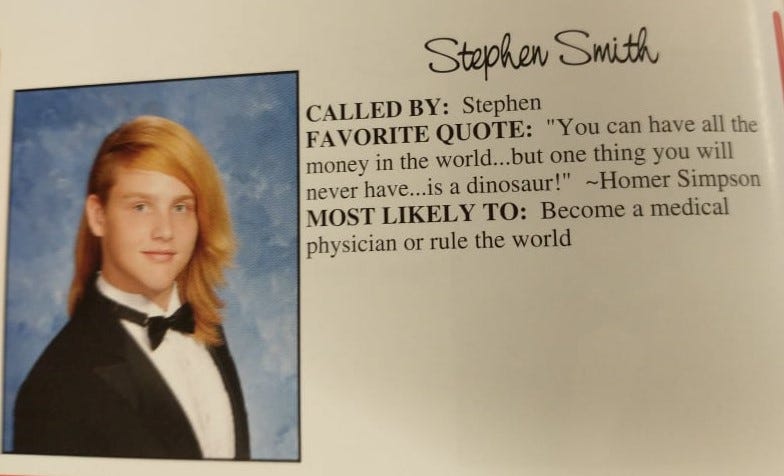 Stephen Smith's senior quote in a Wade Hampton High School yearbook.