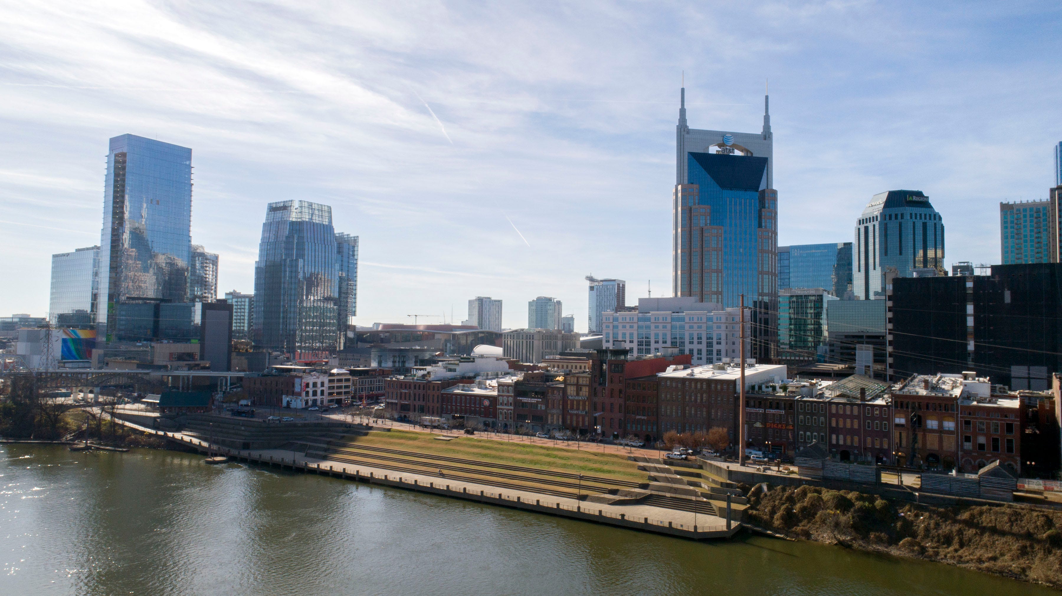 A view of 1st Ave in downtown Nashville, Tenn., along the Cumberland River is seen on Dec. 8, 2021.