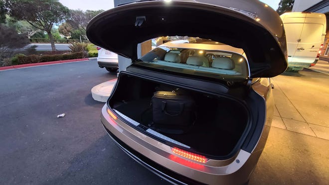 The clam shell trunk of the Lucid Air.